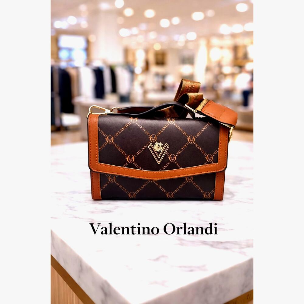 Valentino Orlandi Top Handle Crossbody Logo Adjustable Bag Brown
